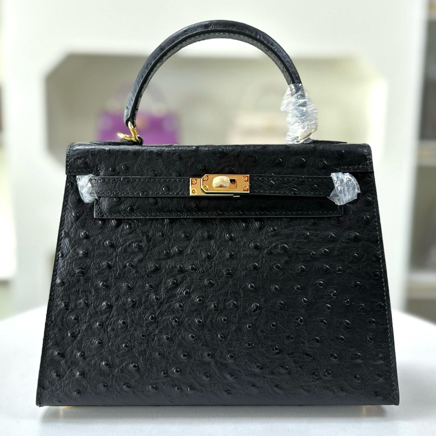 Tasche Damen 2026 Koreanische Ausgabe Südafrikanisches Straußenmuster Tasche Damen Leder Handtasche Leichter Luxus Eine Schulter Crossbody Handtasche 25x10x19cm schwarz