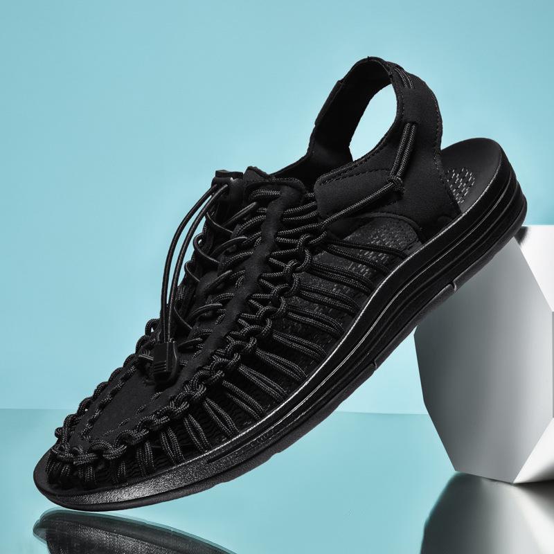 2024 Unisex Koreanische Web-Sandalen für Übergrößen - Lässig und Strandbekleidung 44 schwarz