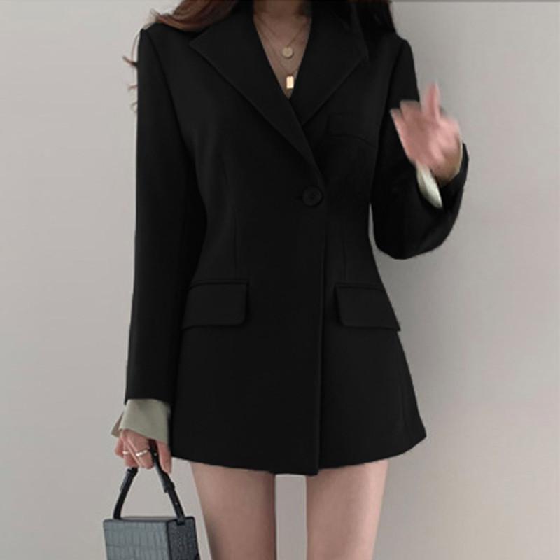 Frauen Blazer Anzug Chic Retro Koreanische Beiläufige Dünne Schwarz Khaki Rosa Business Blazer Anzug Jacke Weibliche 3XL schwarz