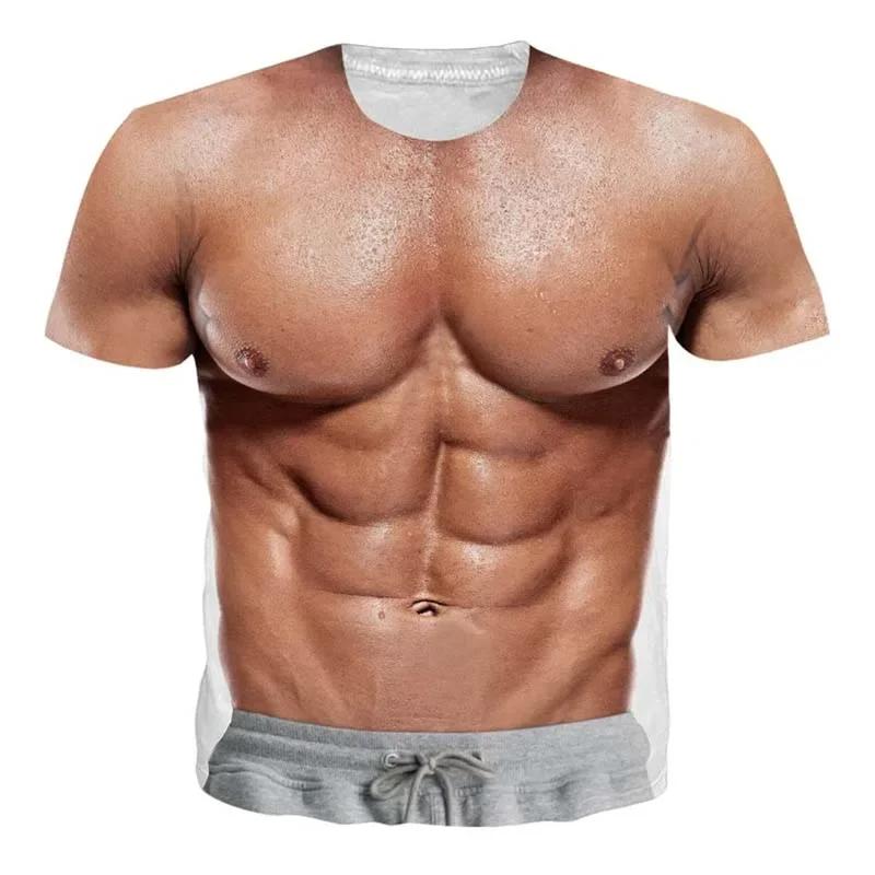 Lustiges T-Shirt mit 3D-Druck und Muskelgrafik für Herren, kurzärmelig, übergroß, Hip-Hop-T-Shirt, Tops, Unisex, neuartige T-Shirts, Streetwear S beige