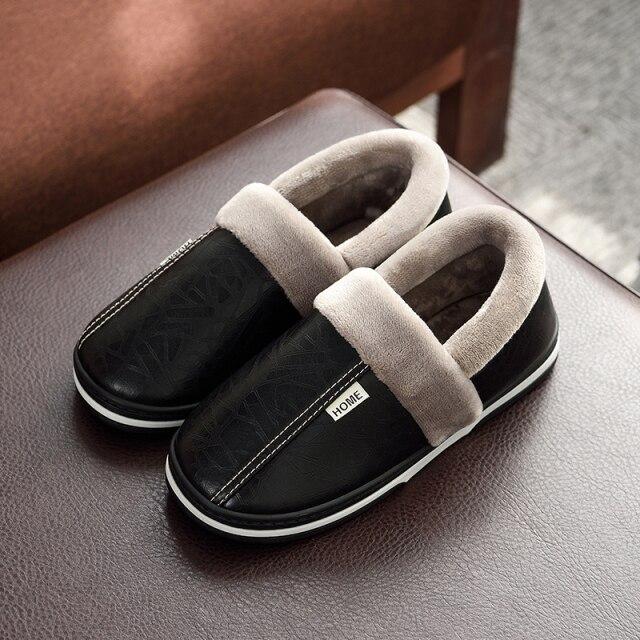 Herren Winter Hausschuhe Indoor Pu Leder Hausschuhe Herren Schuhe Große Größe Wasserdichte Hausschuhe Mit Fell Warme Kurze Unisex Hausschuhe 36-37