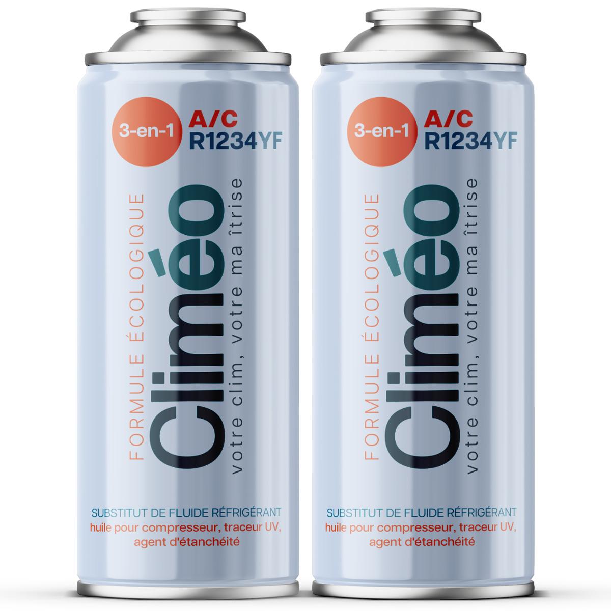 Climeo 3W1 2X400ml - Ökologisches Kältemittel + Dichtmittel R1234Yf | Selbstservice für Klimaanlagen