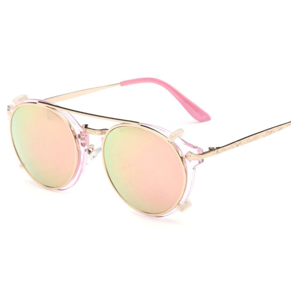 Doppelschicht Steampunk Klapp-Sonnenbrille Klappabdeckung Schwarze Gläser Brille Computerbrille Zwei Nutzungsarten Punk-Brille rosa