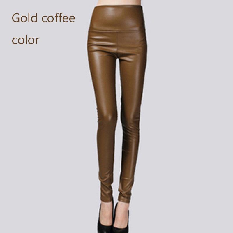 Sommer Y2K Elastische Stretch Faux Leder Bleistift Hosen Frauen Mode Samt PU Leder Hosen Weibliche Sexy Dünne Enge Hosen 7172 S kaffeebraun
