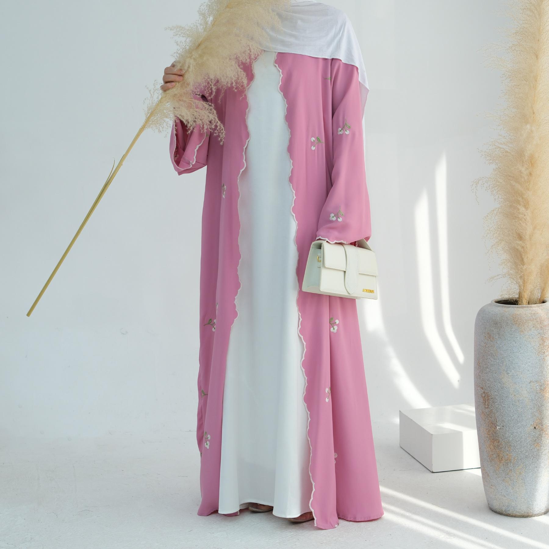Eid Muslim Abaya Frauen Stickerei Strickjacke Kleider Abayas Ramadan Marokko Dubai Jalabiya Kaftan Vestidos Arabischen Lange Robe XL rosa