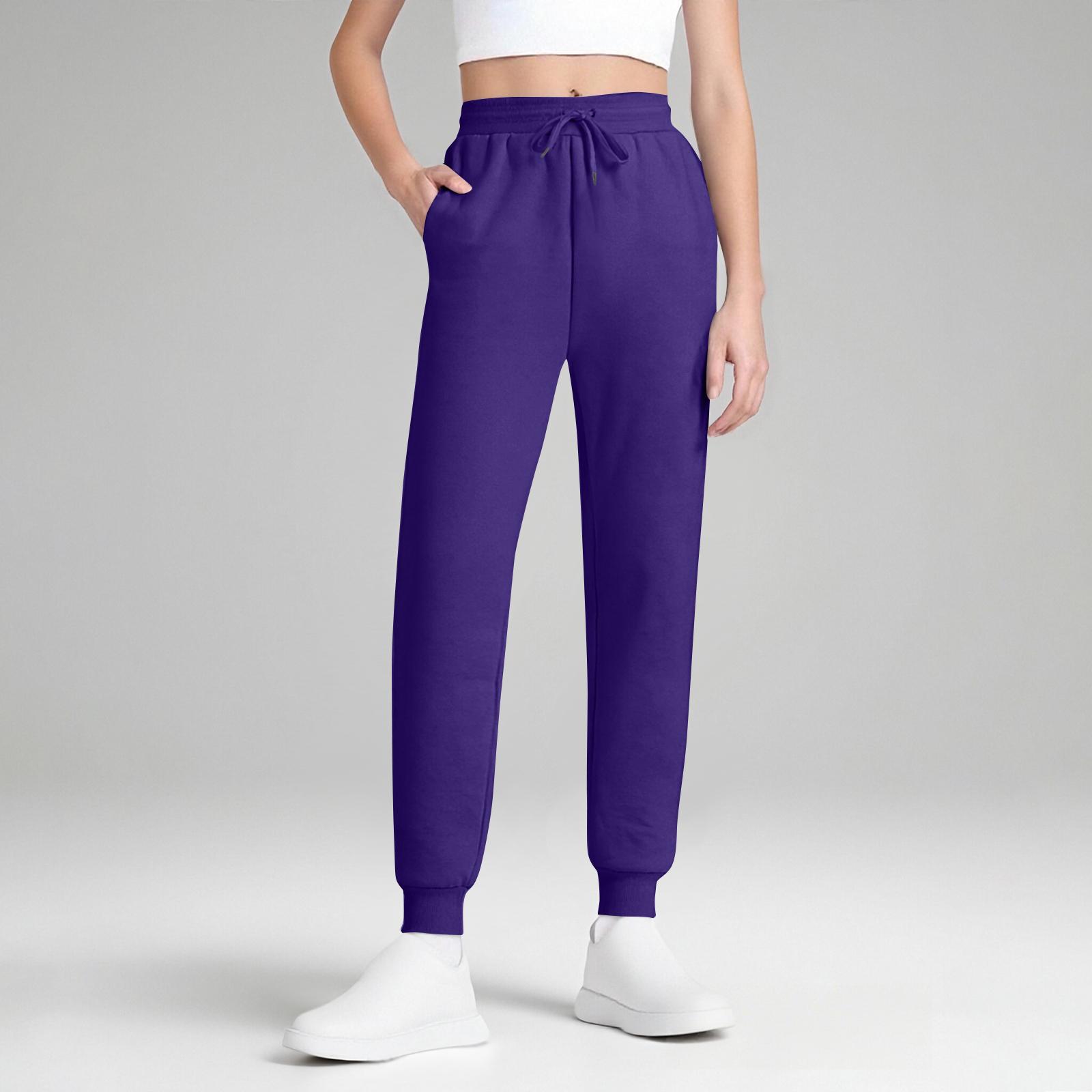 TNNZEET Damen Jogginghosen mit Taschen - High Waist Sweatpants Tapered Leg Kordelzug Leichte Sporthose XXL violett