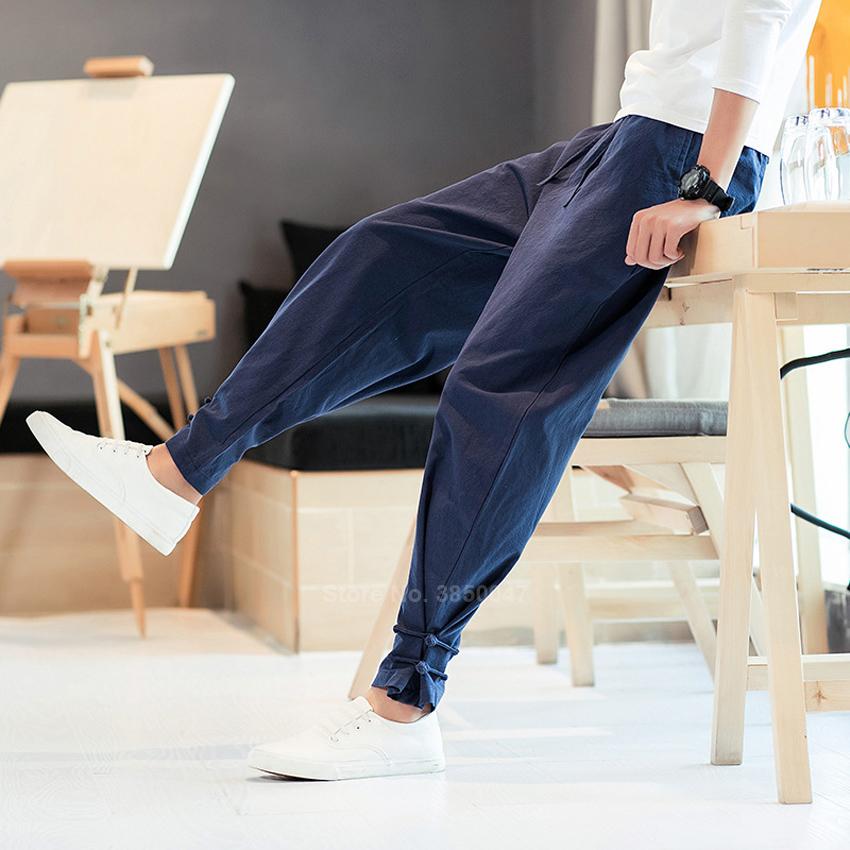 Männer japanischen Stil Hosen Samurai Kostüm Vintage männliche Hosen Vintage Harem Hosen Plus Größe Kimono Yukata Streetwear L navy blau