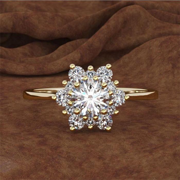 Damen-Schneeflocken-Blumen-Ring, Party-Schmuck, Mädchen-Geschenk, Top-Index-Ring 10 gold