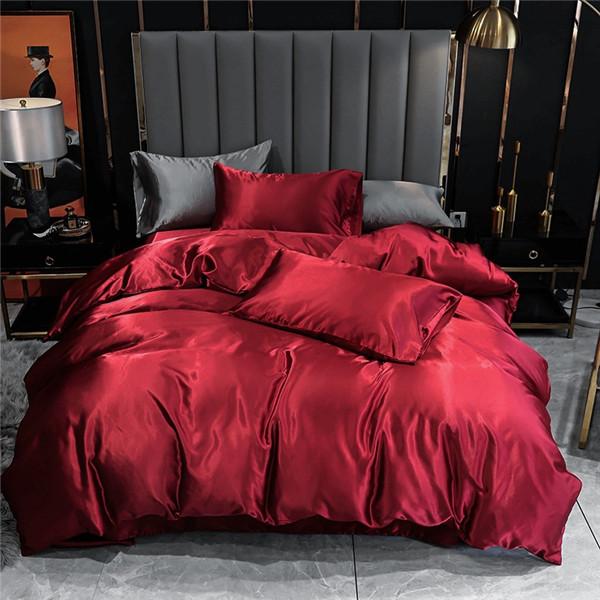 Sommer Seide Bettwäsche Bett Einfarbig Satin Bettwäsche Bett Seide Bettbezug Sets Home Textile 3PCS Bettwäsche Set 150x200CM 3PCS
