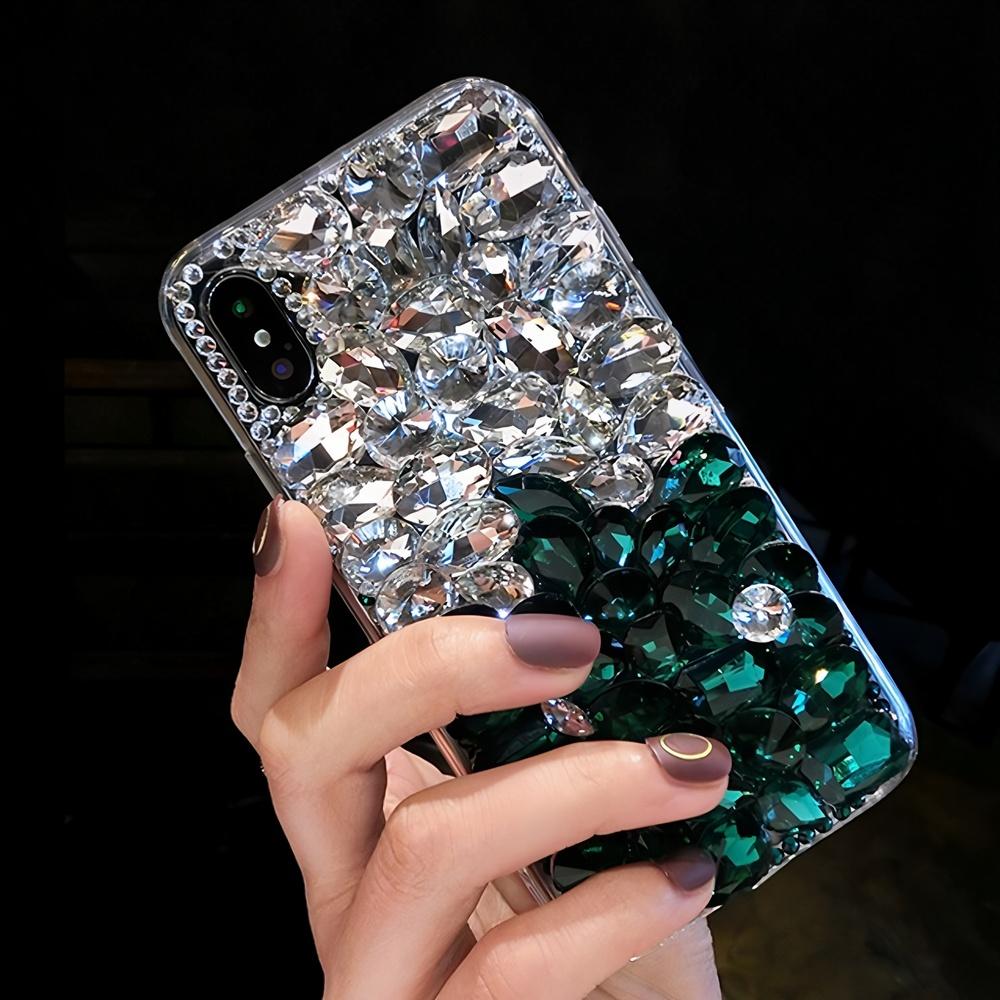 Luxus Strass Kristall Blume Handyhülle Für Samsung Galaxy S26 S25 S24 S23 S22 S21 S20 Ultra Plus FE Edge S10 S9 Glitzer Edelstein Hülle Samsung Galaxy S20 FE weiß/grün