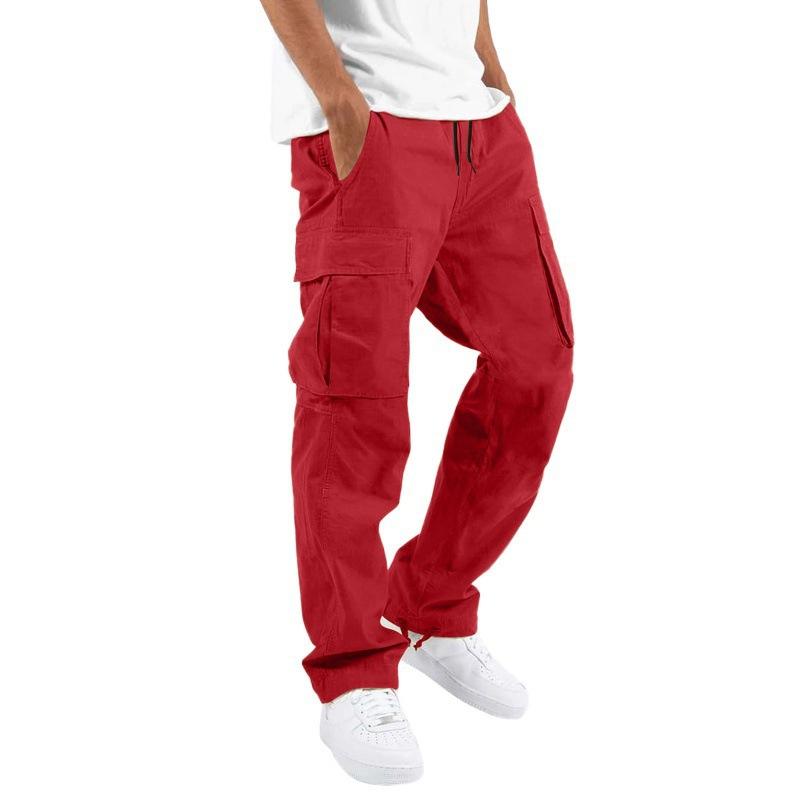 Herren Cargo Hose Hose Volle Länge Einfarbig Locker Mehrere Taschen Kordelzug Taschen Hose Herren Cargo Hose XXL wein rot