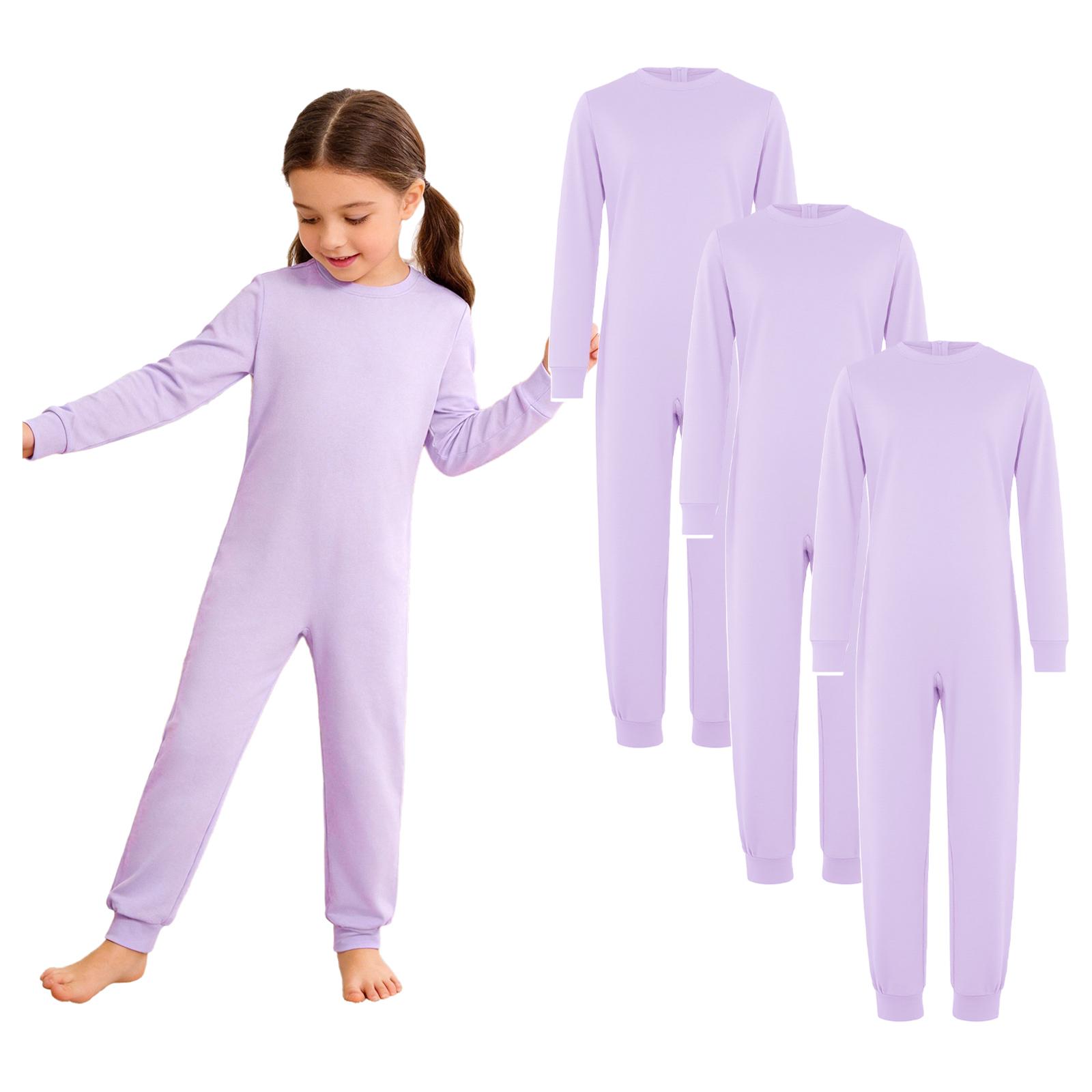 3 Stück Unisex Kinder Baumwoll-Strampler Rundhalsausschnitt Langarm Hinten Unsichtbarer Reißverschluss Adaptive Kleidung für besondere Bedürfnisse für Jungen Mädchen 5-6 Years lavendel