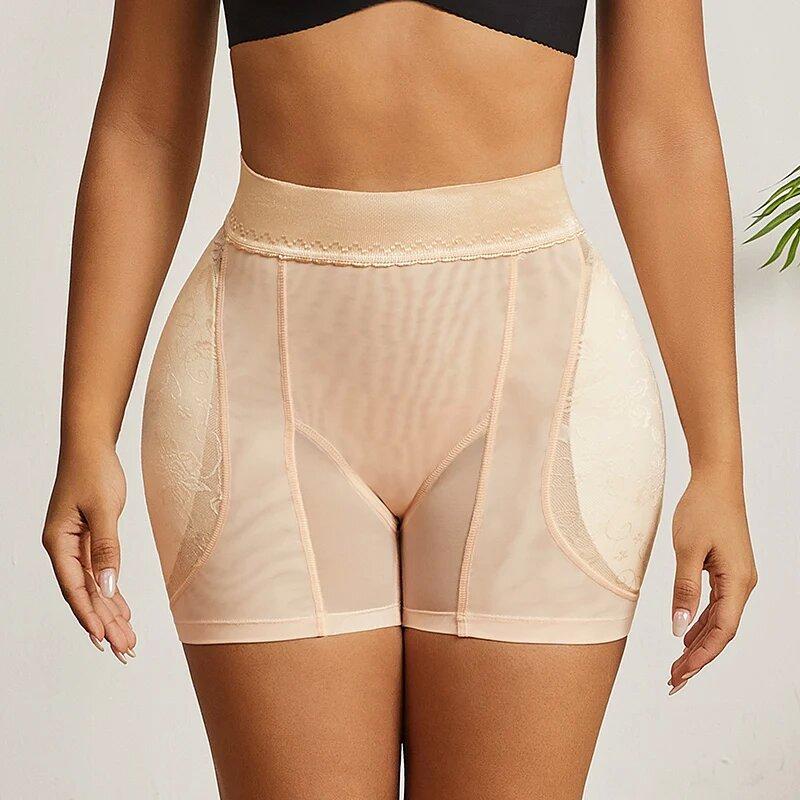 Shapewear für Damen, hohe Taille, Unterhose, Body Shaper, nahtlos, Spitze, Hüftlift, gepolstert, Booty Shaper, Hüftverstärker S nude
