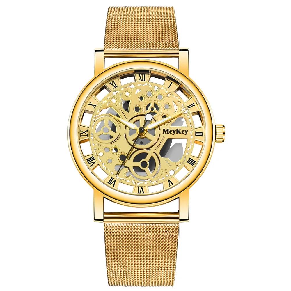 Damen Skelett Uhr Damen Mesh Quarz Armbanduhren gold