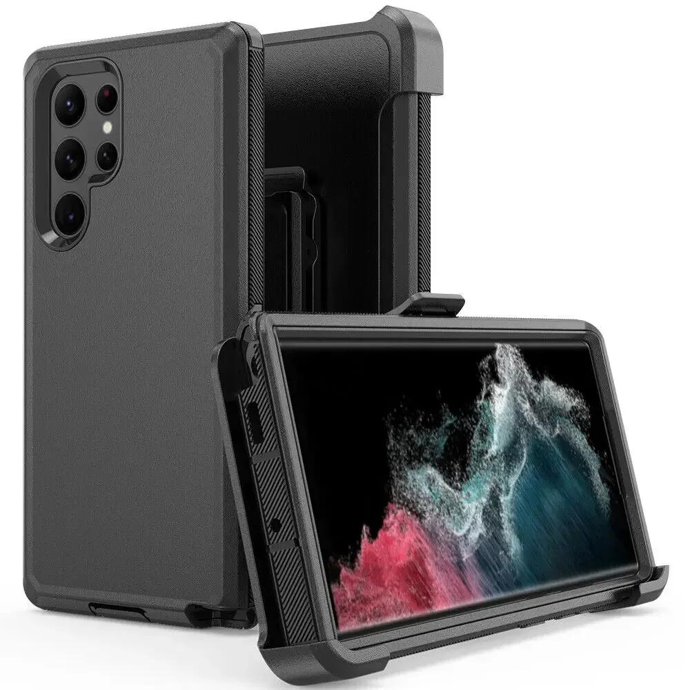 Robuste Heavy Defend Armor Hülle mit Gürtelclip für Samsung Galaxy S25 S24 S23 Ultra S10E S10 Plus S20 S21FE S22 Stoßfeste Hülle For Samsung Galaxy Note10 Plus schwarz