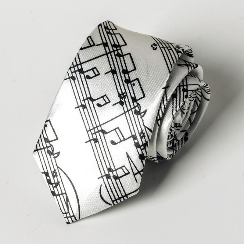Klassische Musiknoten Bedruckte Krawatte Seidige Schmale Krawatten Schlanke Glatte Klavier Gitarre Krawatte Einfach Elegant Trendig Unisex Krawatten Geschenk A4 gray