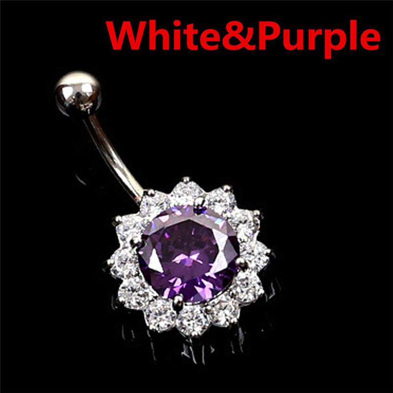 Edelstahl Bar Bauchnabel Ring Kristall Blume Körper Piercing Frauen Schmuck weiß/violett