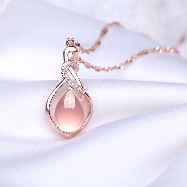 Rosenquarz 14 Karat Roségold Halskette Anhänger Damen Charm Luxus Jahrestag Schmuck für Frauen Weihnachten Prinzessin Halskette Geschenke 45cm rosa