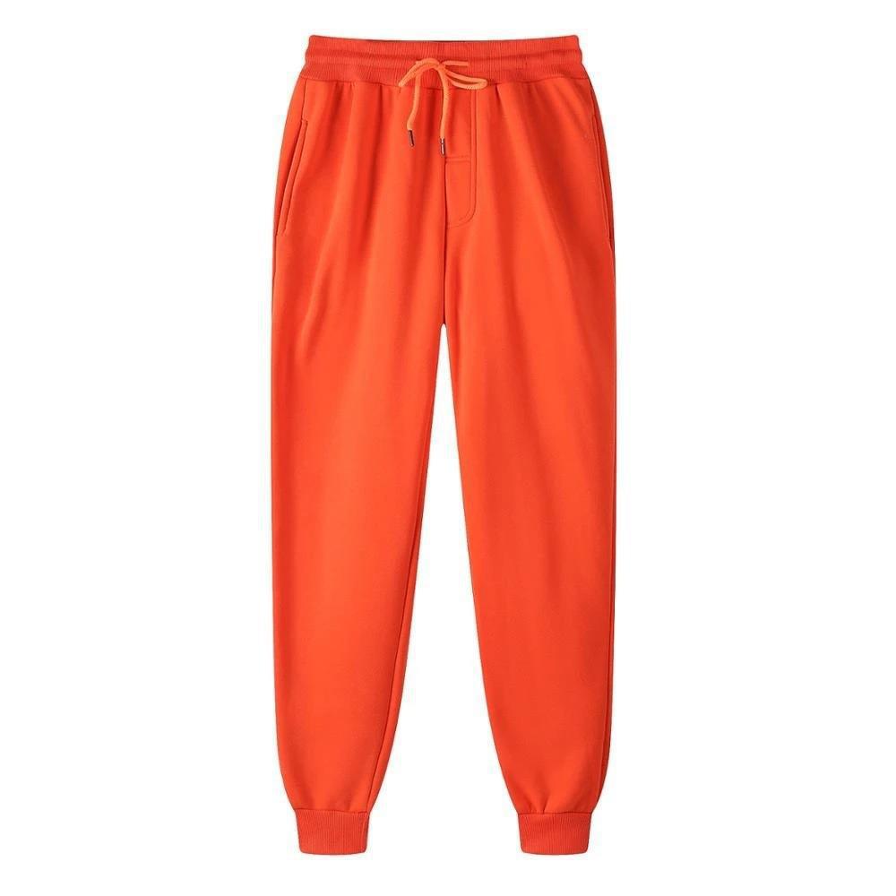 Damen Einfarbige Damenhose Tasche Lange Jogginghose Fleece Jogginghose Sporthose Lässige Mode Lose Schwarz Rot XL orange