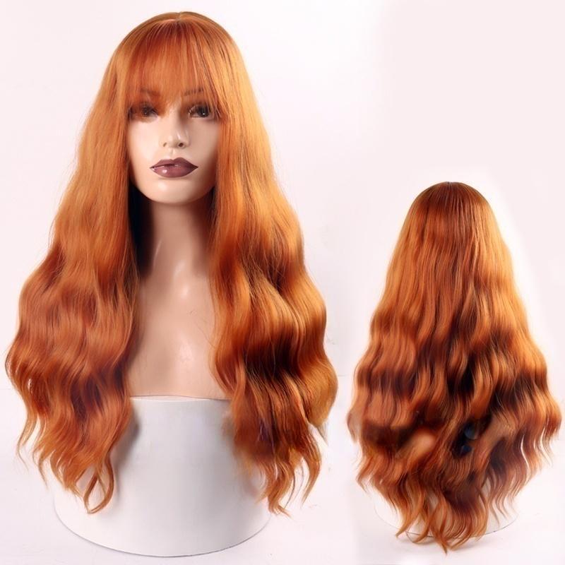 MERISIHAIR 24 Zoll Orange Perücke mit Pony Cosplay lange gewellte Perücke für Frauen synthetische hitzebeständige Faserperücken