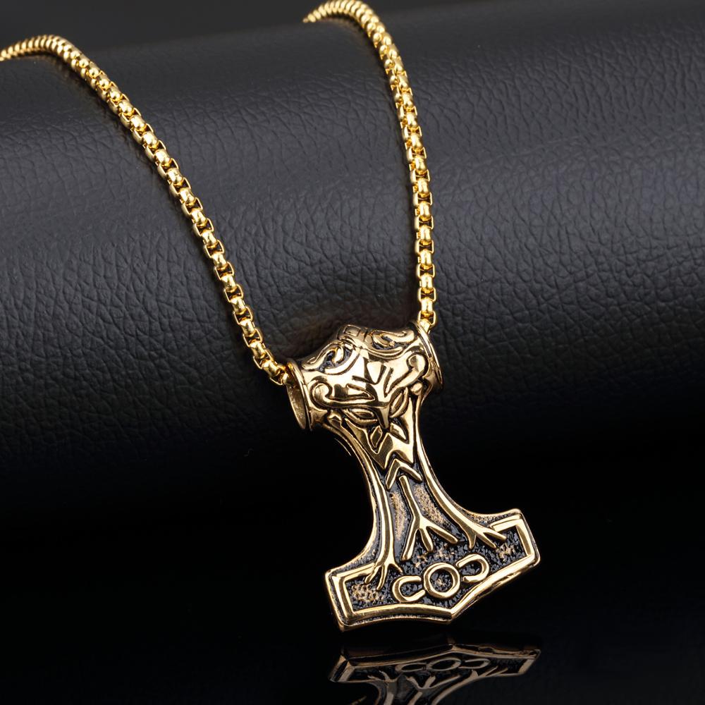 Thor Hammer Halskette Nordischer Wikinger Gott Anhänger Thors Mythologie Anhänger Schmuck für Männer Geschenke gold