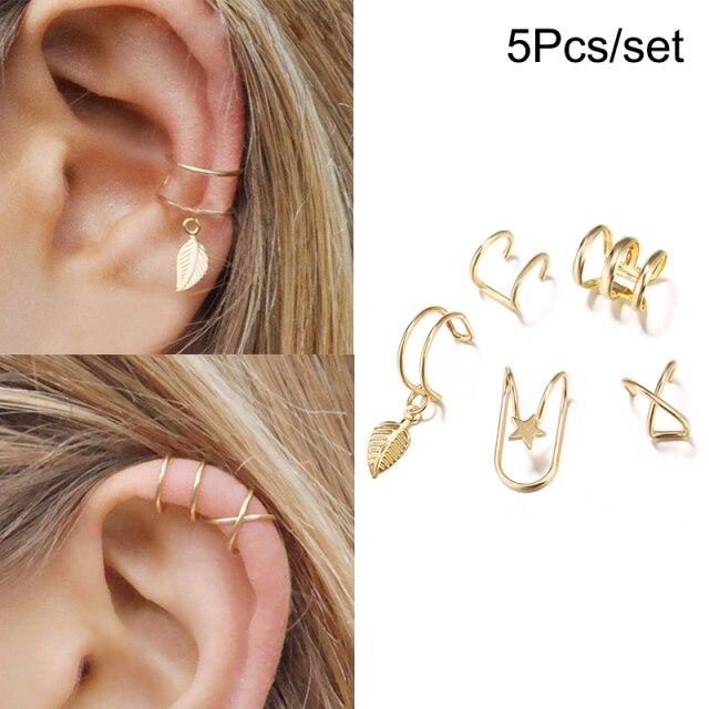 Bohemian Gold Star Blätter Nicht Piercing Ohr Clip Ohrringe für Frauen Männer Einfache Gefälschte Knorpel Ohr Manschette Schmuck Clip d'oreille