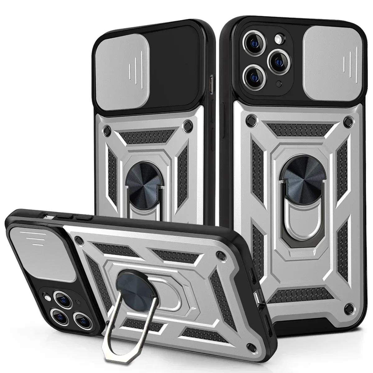 Hüllen für iPhone 16 15 14 13 12 11 Pro Max Plus Mini XR 8 7 Plus SE Stoßfest Panzer Schiebe-Kameraobjektivschutzhülle For iPhone 7(8) Plus silber