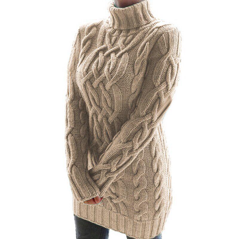 Herbst Winter Verdicken Pullover Kleider Für Frauen Rollkragen Langarm Gestrickte Retro Pullover Damen Pullover Pullover S khaki