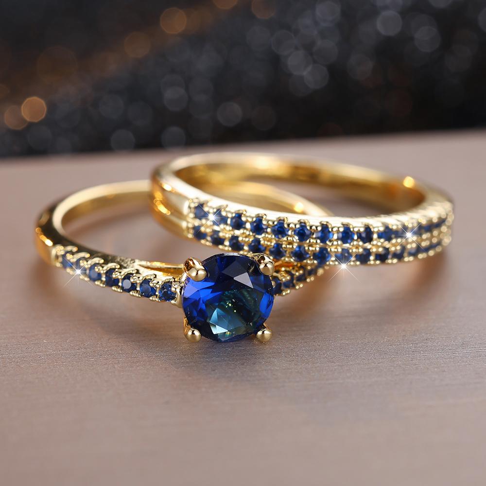 Glänzender Zirkoniastein, Mikrogepflasterter Brautring, Romantische schwarze Verlobungsringe, Hochzeitsschmuck, Geschenk 12 blau/gold