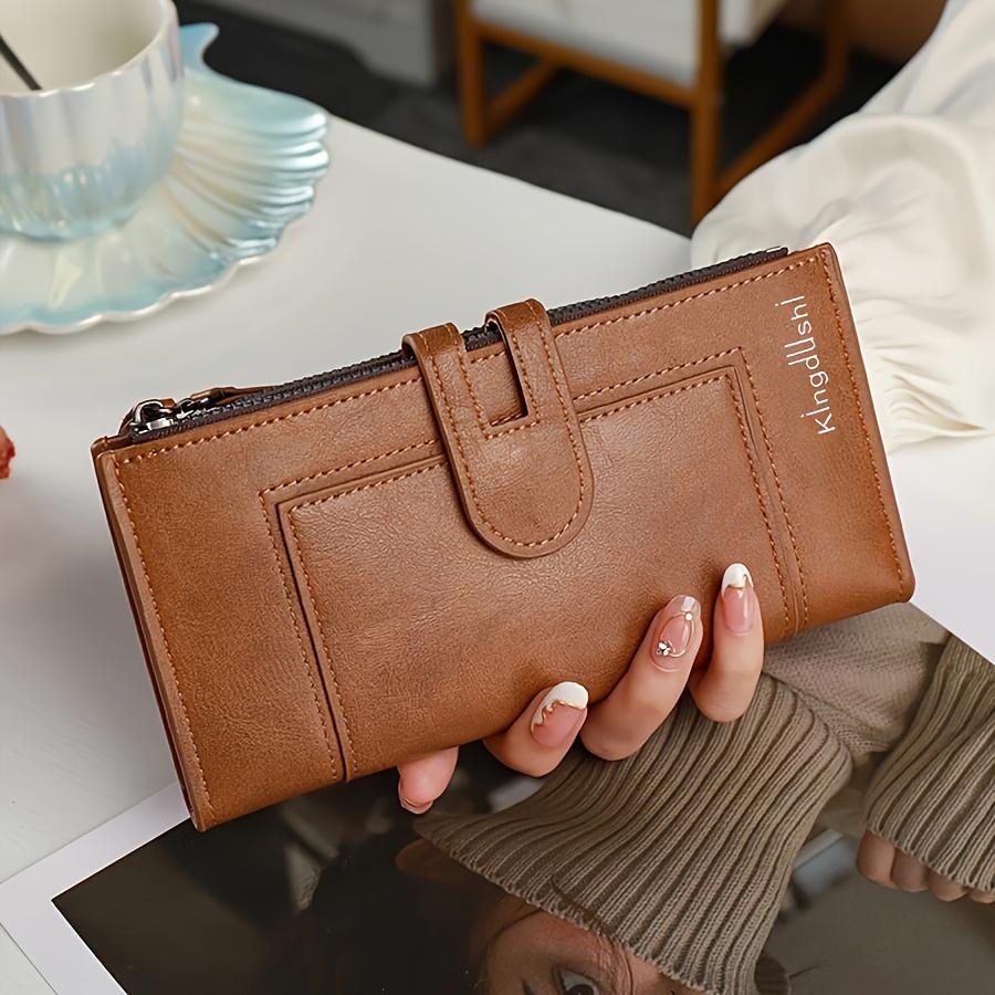 Klassische, einfarbige, lange Clutch, multifunktionale, leichte Geldbörse, minimalistisches Portemonnaie im Retro-Stil hellbraune