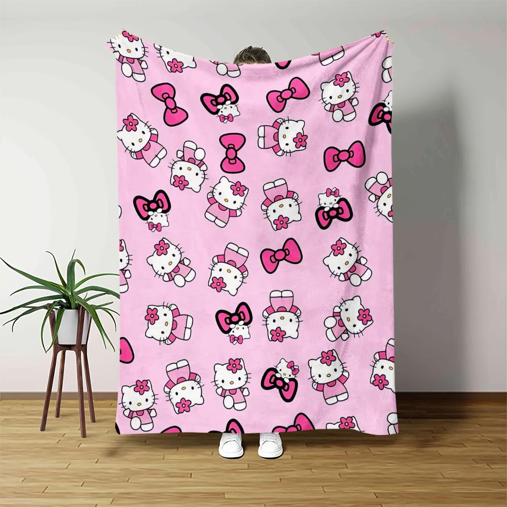 1 Stück Sanrio Hello Kitty Flanelldecke - 2D-Druck, Weiche Überwurfdecke für Schlafzimmer Wohnzimmer Camping, Perfektes Festival-Geburtstagsgeschenk 75x90cm pink