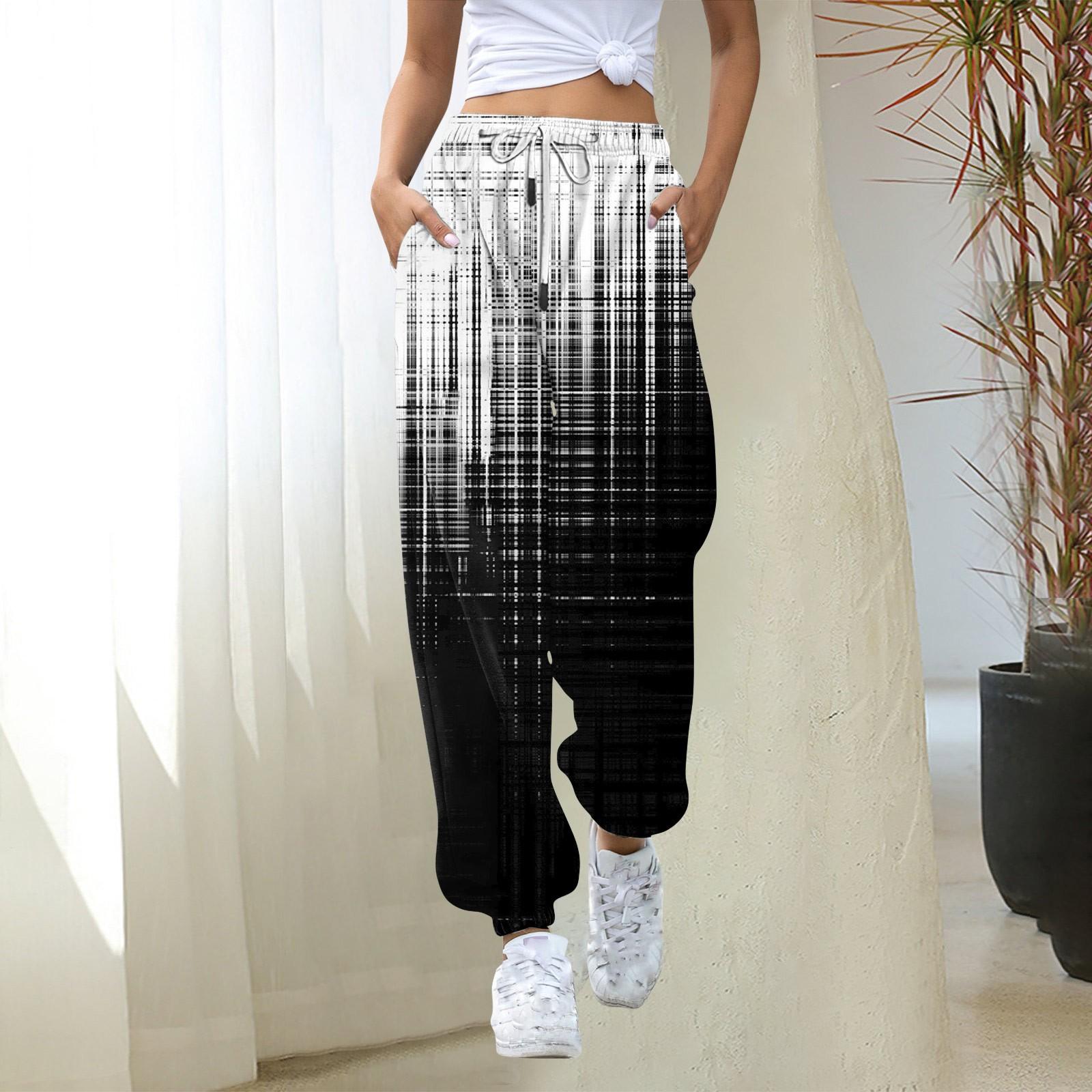 Damen Jogginghose Baggy High Waist Jogginghose Übergröße mit Taschen Bedruckte Hose Hose für Damen L