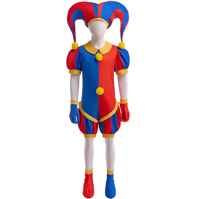 Der Erstaunliche Digitale Zirkus Pomni Cosplay Kostüm Uniform Overall Hut Bodysuit für Erwachsene Kinder Cartoon Cos – Halloween Party Outfit 11Y-12Y 160
