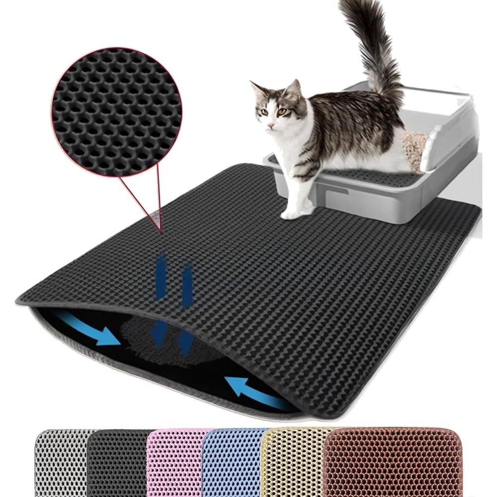 Extragroße Katzenklo-Matten, 120x70cm, 2-lagige Auffangmatte, Wasserdicht Urinsicher, Leicht zu reinigen, Rutschfest 120x70cm schwarz