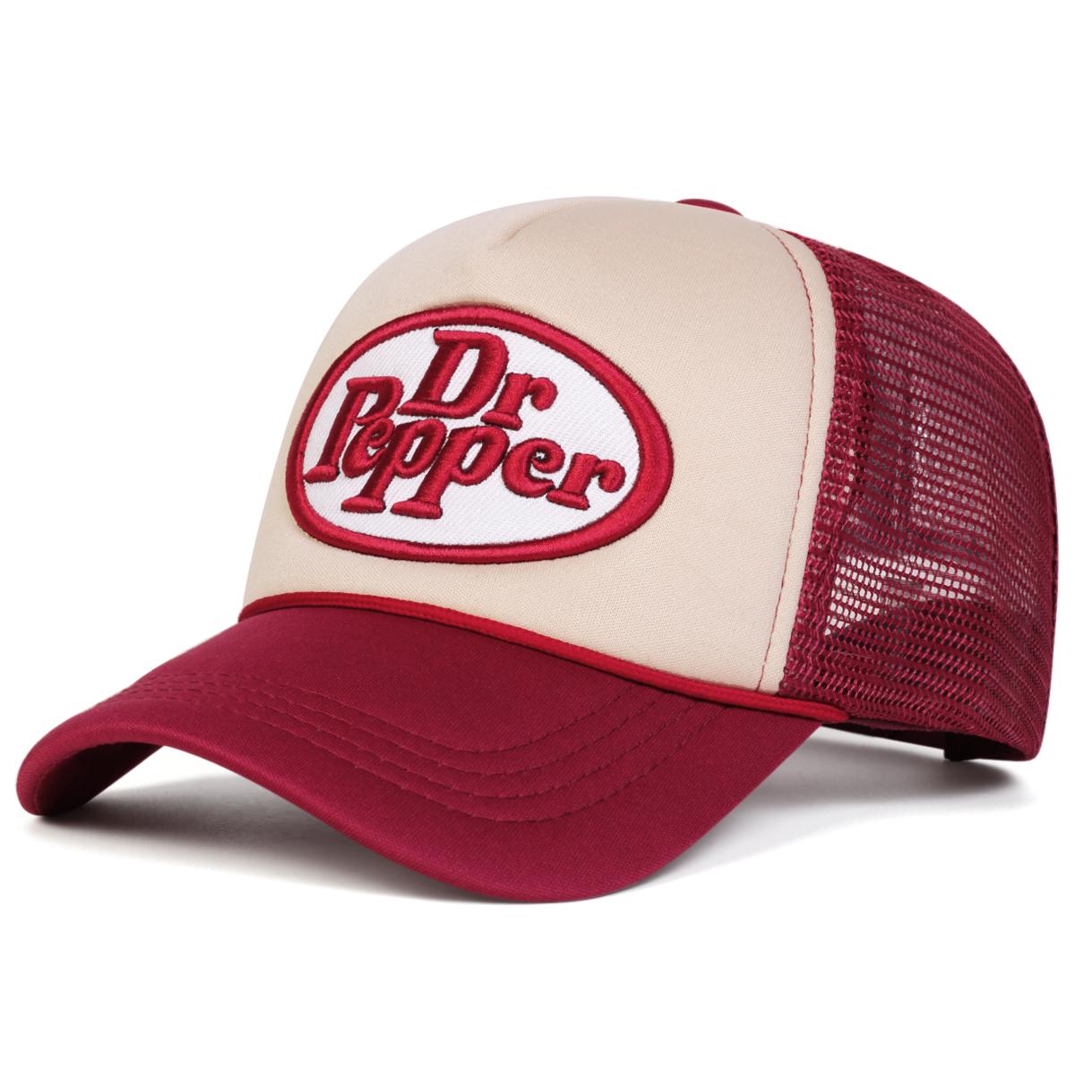 Herren Dr Prpper Buchstaben Bestickte Baseballkappe Mesh-Hut Outdoor Verstellbar Sonnenschutz Freizeit-Hut Frühling Herbst Reise Tourismus Strandurlaub wein rot/khaki