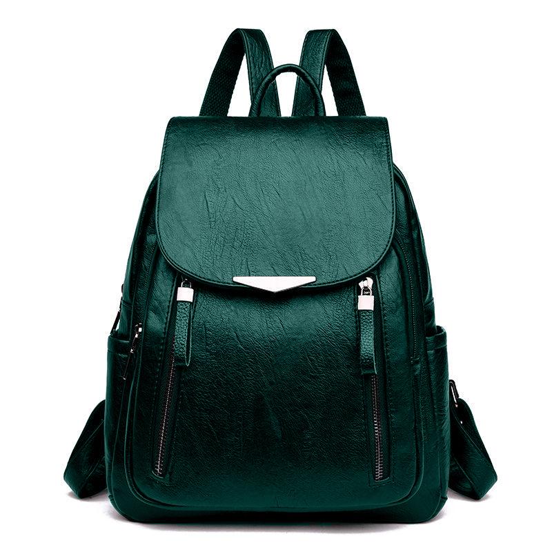 Yogodlns Frauen Leder Rucksäcke Hohe Qualität Weibliche Vintage Rucksack Für Mädchen Schule Tasche Reise Rucksack Damen Sac A Dos Rucksack 25*9*28cm grün