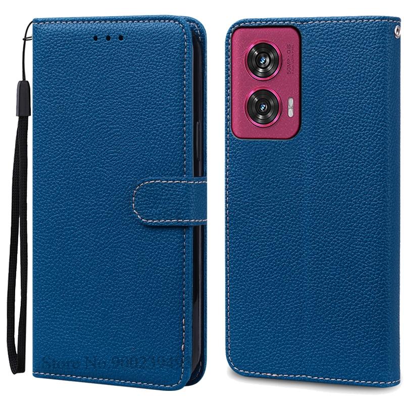 Für Motorola Edge 50 Fusion Hülle Brieftasche Leder Klapphülle Für Moto Edge 50 Fusion Hülle Ständer Buchhülle Coque Fundas Capa Moto Edge 50 Fusion navy blau