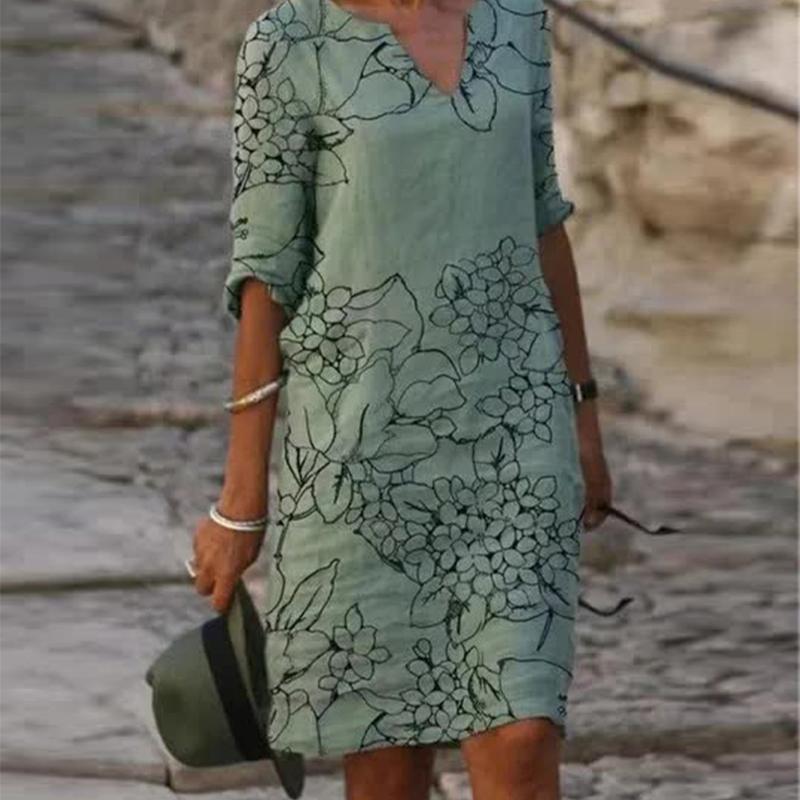 Frauen Casual Lose Kleid Halbe Hülse Cartoon Schönheit Gedruckt V-ausschnitt Kleid Elegante Knielangen Rock Plus Größe Kleid 6XL dunkelgrüne