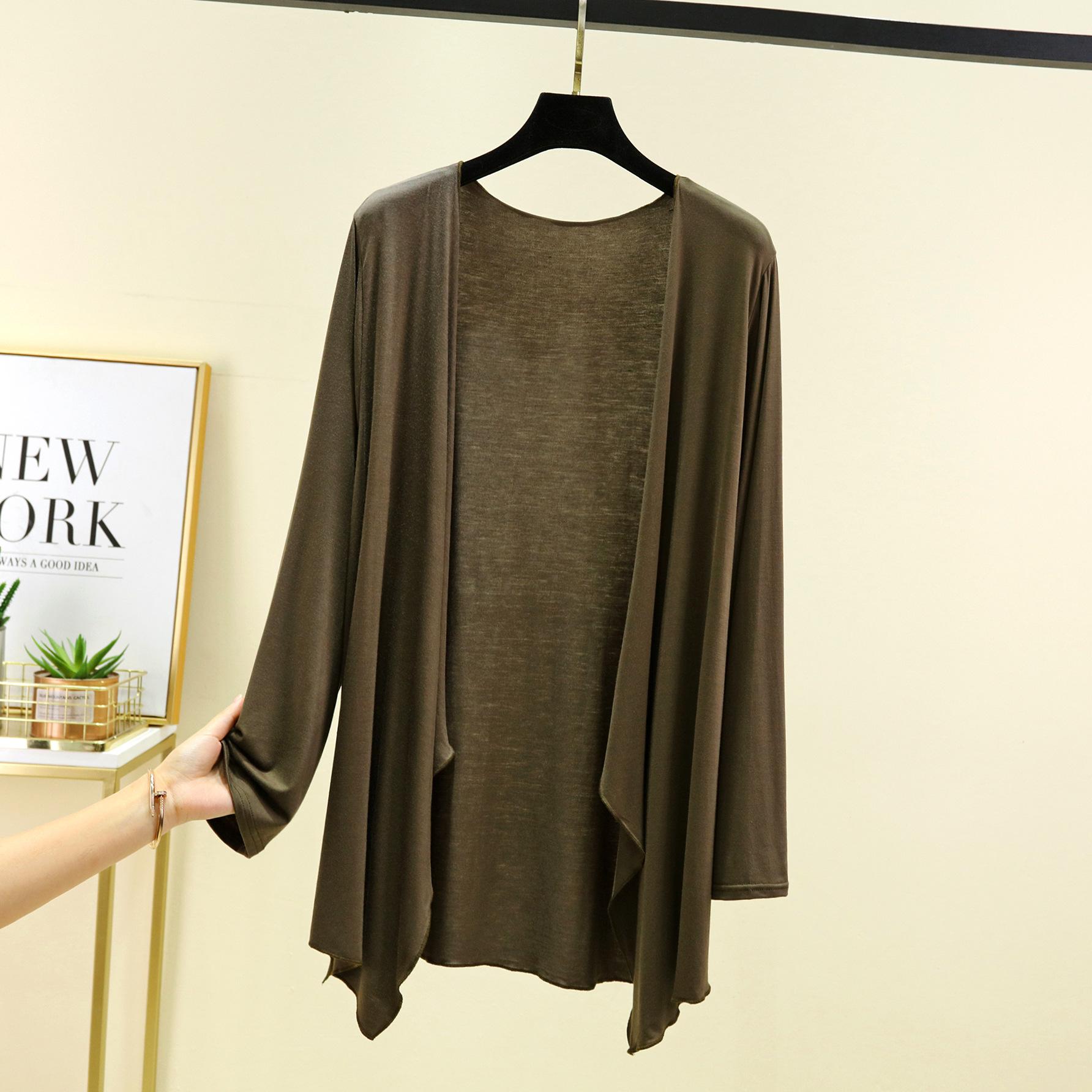 Herbst Sommer Sonnenschutzkleidung Damen Modal Cardigan Damen Schal Oberbekleidung Weibliche Langarm Strickjacken Damen Dünner Mantel XXL kaffeebraun