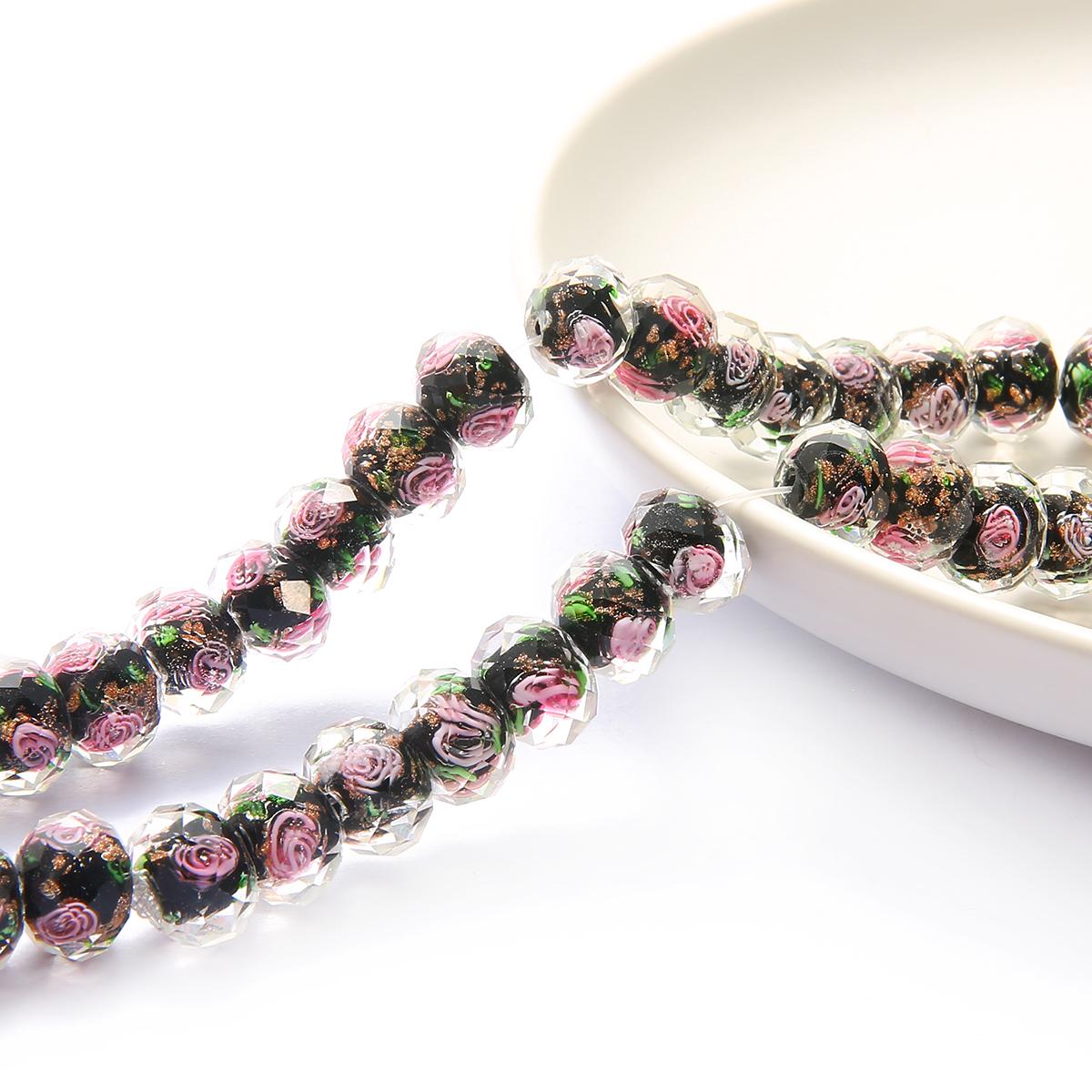 10 teile/beutel 8/10/12mm Murano Transparent Glas Lampwork Perlen Für Schmuck Machen Frauen DIY Armband Blume rondelle Facettierte Perlen 8mm schwarz