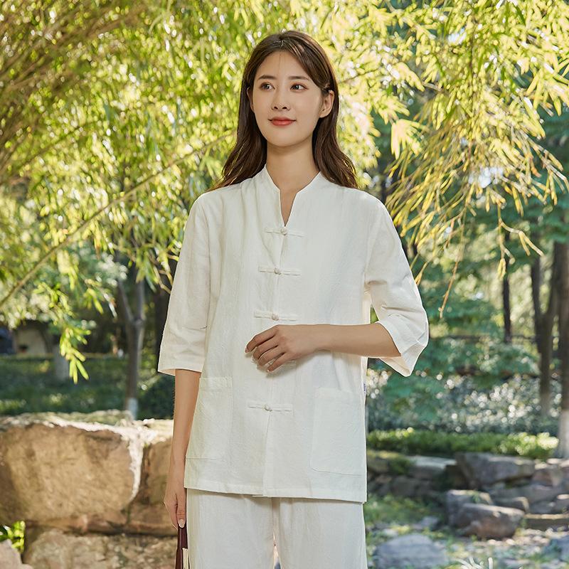 Chinesische Kung Fu Tai Chi Kleidung Kampfsport Wushu Uniform Baumwolle Oberteile+Hosen Set Tai Chi Yoga Sport Übungsanzug XXXL weiß