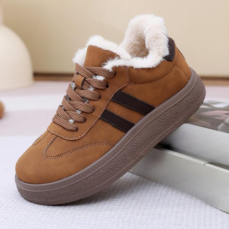 Fleece Damen Schuhe, Dicksohlige Board Schuhe, Vielseitige Baumwollschuhe, Retro Sportlich Lässig Warme Schuhe 37 khaki