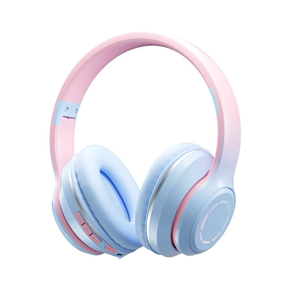 2025 Farbverlauf Bluetooth-Kopfhörer Drahtloses Musik-Headset LED-Licht mit Mikrofon Gamer-Kopfhörer Kinder Schöne Weihnachtsgeschenke blau