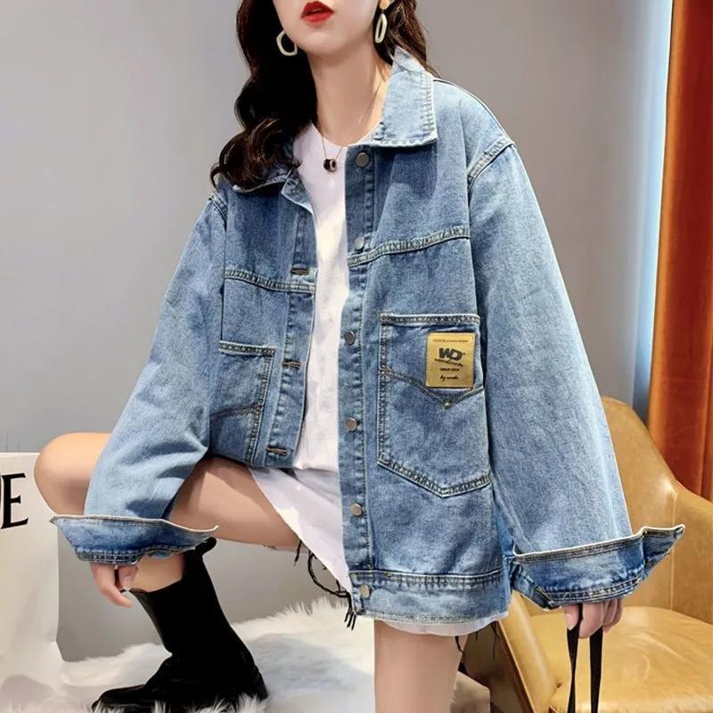 Mittellange Jeansjacke für Damen im Frühling und Herbst, vielseitige Internet-Promi-Lockere, koreanische Version, BF-Cardigan-Jacken, Ins-Trend XL jeansblau