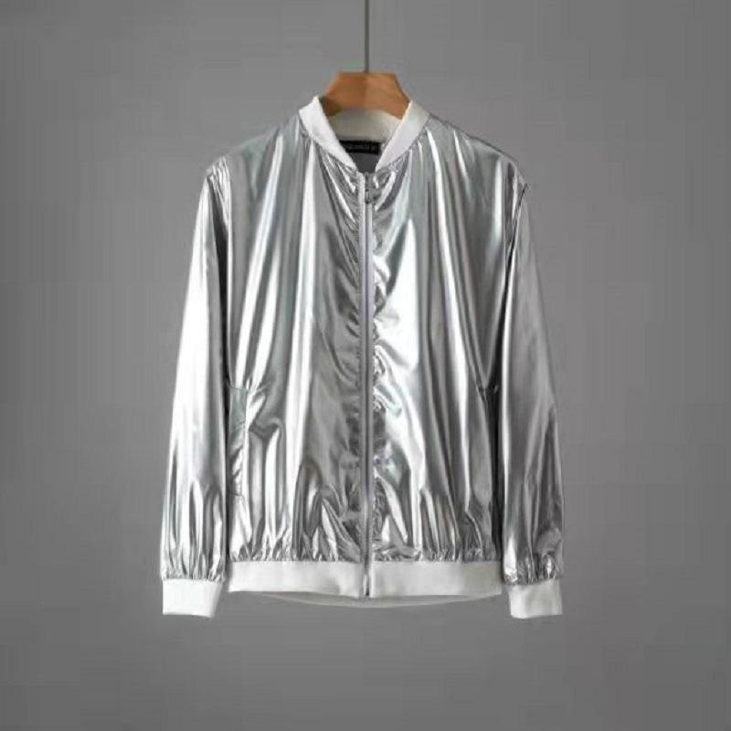 Herren Windbreaker Jacken Nachtclub Bühne Party Jacken Kostüm Streetwear Harajuku Hip Hop Reflektierende Jacke Gold Mode Mäntel M