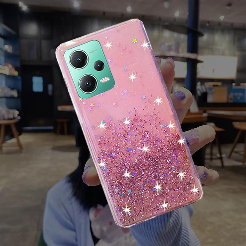 Handyhülle für Xiaomi Redmi Note 12 Pro 5G 4G, Kristall-Glitzer-Pailletten, Sterne, weiche TPU-Abdeckung für Xiaomi Poco X5 Pro 5G, stoßfeste Handyhüllen For Redmi 12 rosa