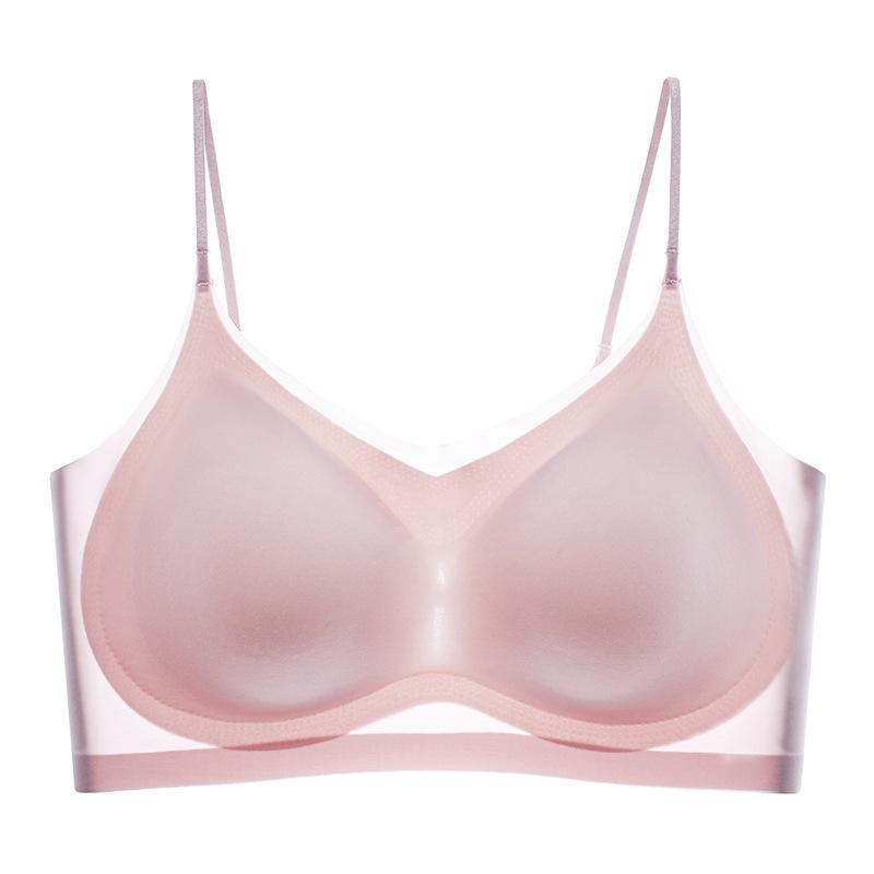 Frauen Sexy Bhs Eis Seide Dessous Push-Up Unterwäsche Urtal Dünne Schönheit Zurück Bralette Emulsion Pad Schlaf Dessous Soutien Schlucht M(40KG-50KG) rosa
