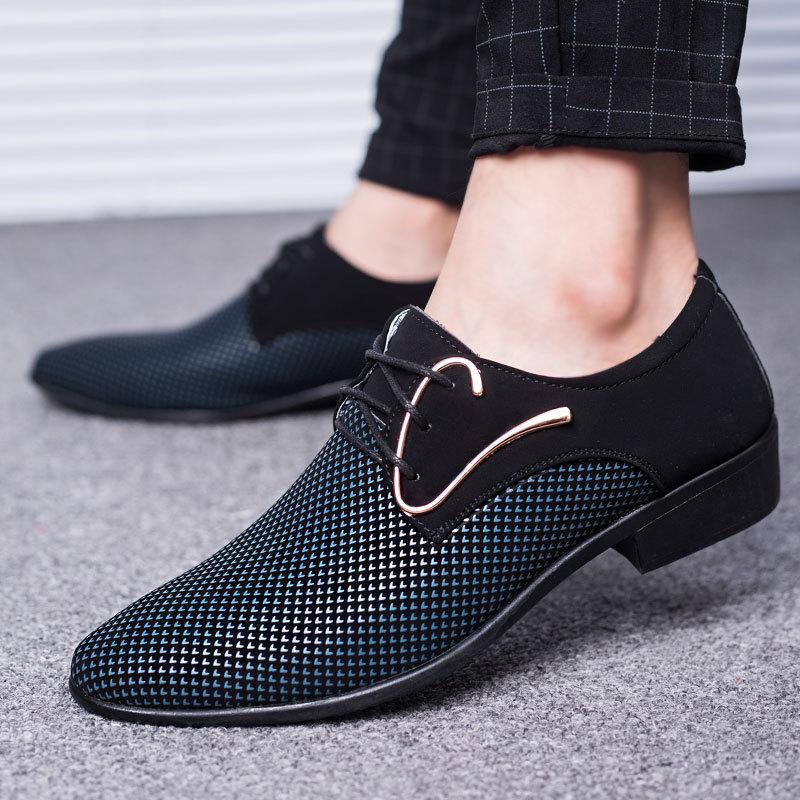 OhBaby Lässige Herren-Business-Anzüge, trendige, mattierte Schnür-All-Match-Mode-Lederschuhe mit spitzer Zehenpartie 42 blau