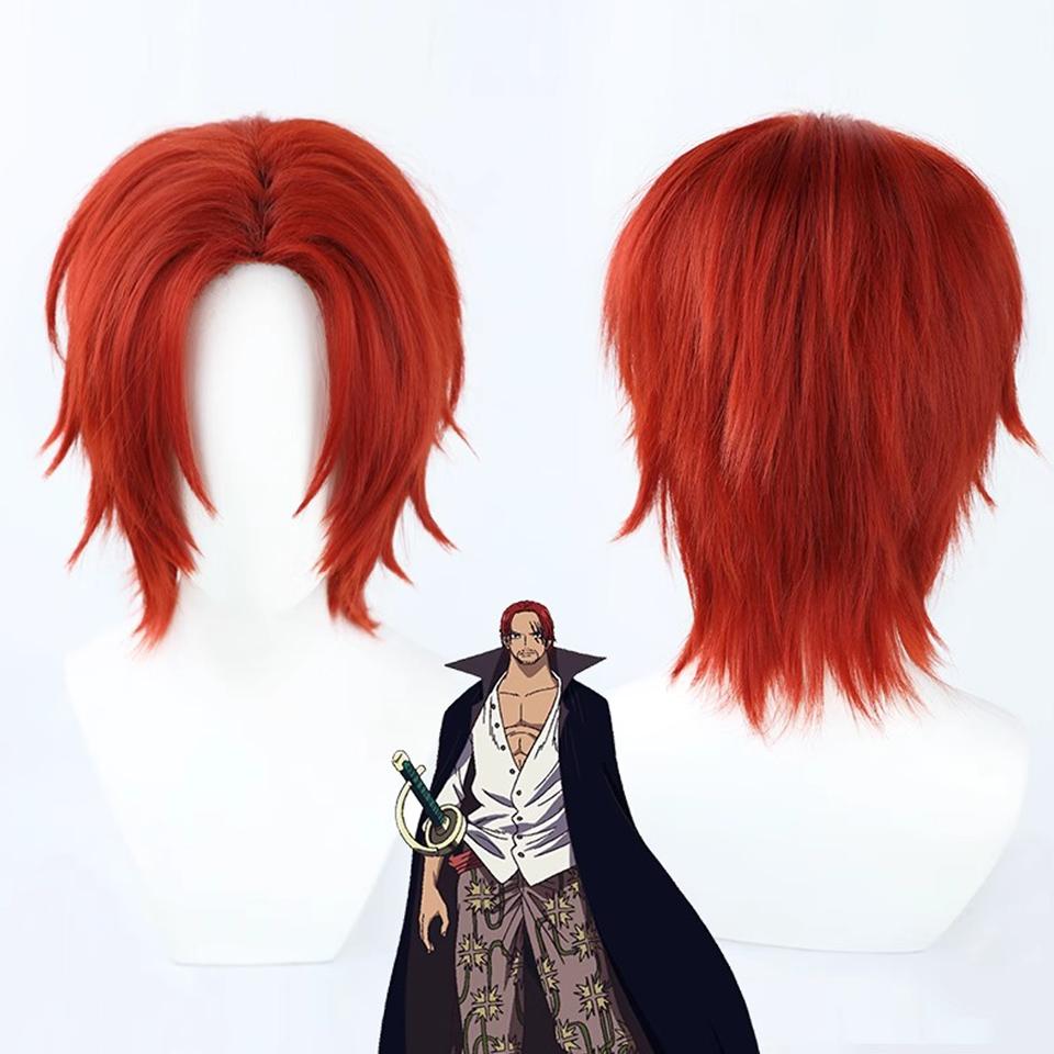Rote kurze glatte Haar synthetische Perücke One Piece -Shanks flauschige und glatte Cosplay Urlaub rote Big Back Frisur Haar Perücke 20CM