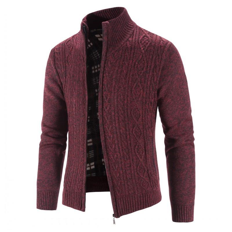 Herren Mode Mantel Winter Warm Gestrickte Pullover Jacke Casual Stehkragen Strickjacke Mantel Outdoor Jacke M wein rot